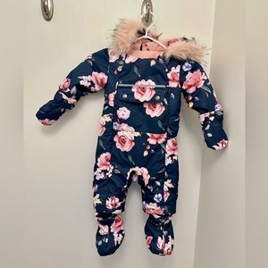 Deux Par Deux One Piece Baby Car Seat Snowsuit Black  Rose Print